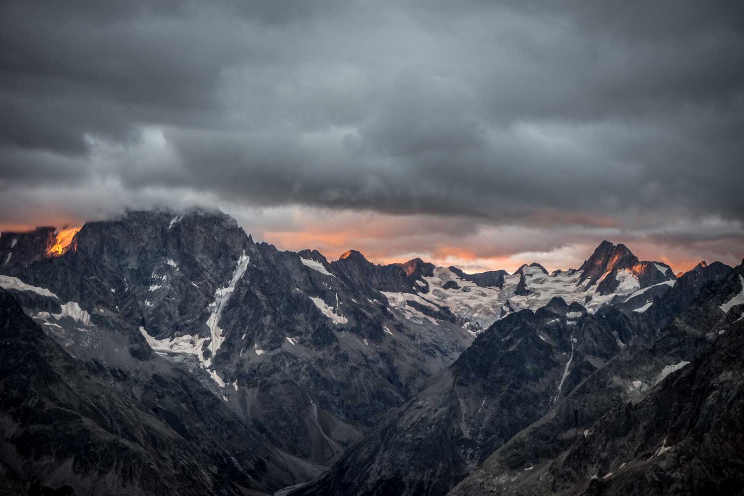 Sun rise in mountains.