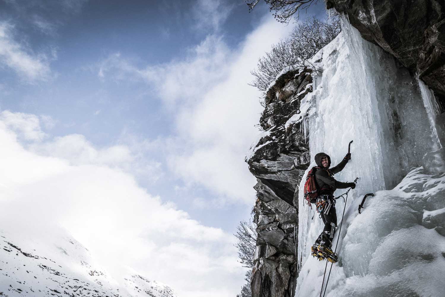 Ice climbing.