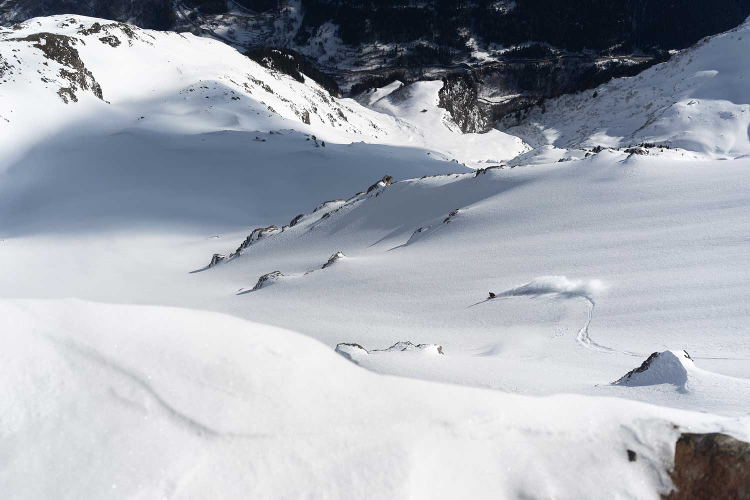 Itinéraire de ski freeride, grandes pentes aux Arcs