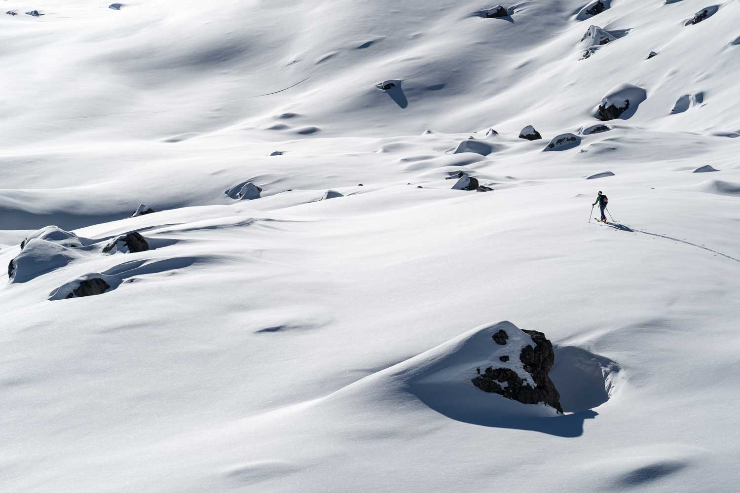 Ski touring at Lacs Merlets, Vanoise.